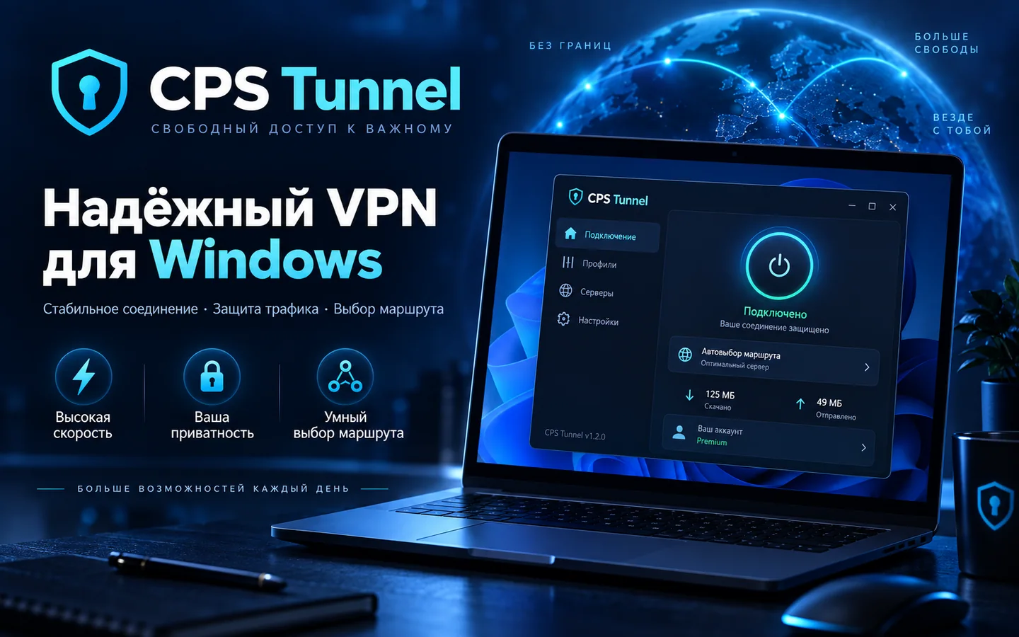 Интерфейс приложения CPS Tunnel для Windows